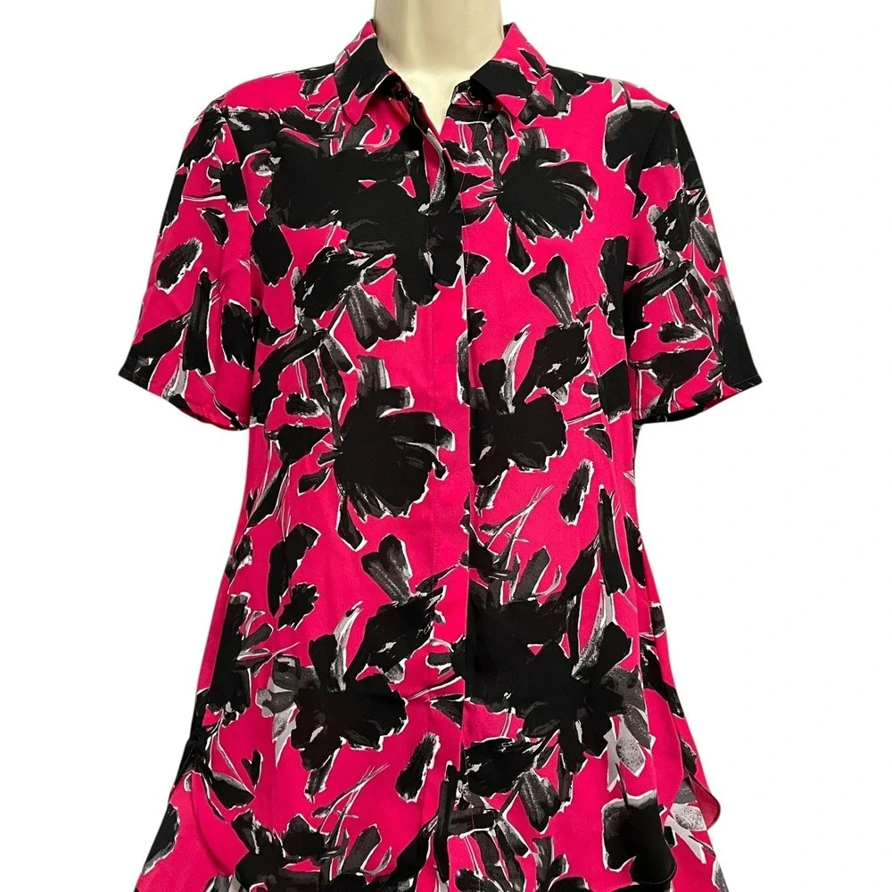 Isaac Mizrahi IMNYC Top Skirt Set Womens S/4 Pink Black Floral Garden Party Bold